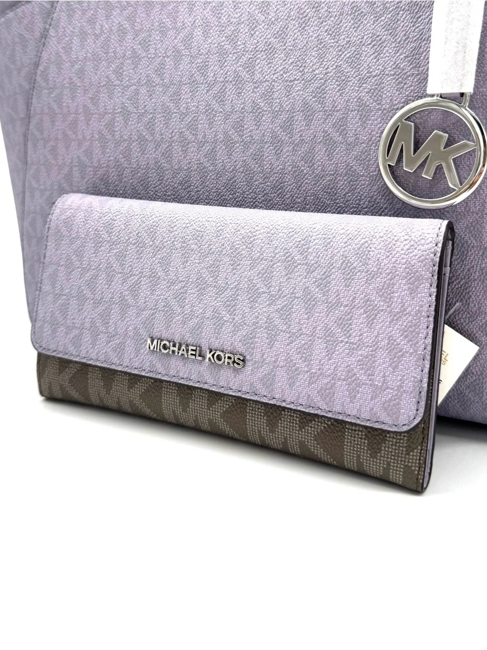 Michael Kors Jet Set Large Signature Logo Shoulder Bag w Matching Trifold Wallet
